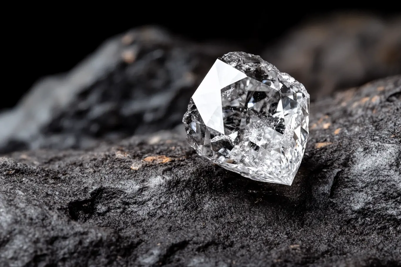 Surový diamant na temné hornině