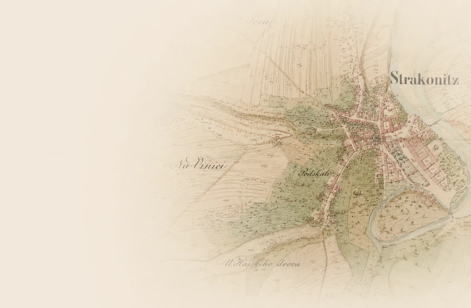 Historická mapa Strakonic s pozemkem Na Vinici